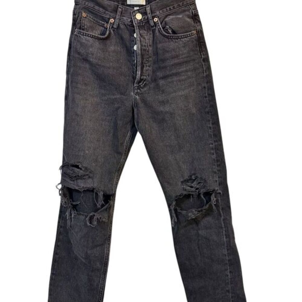 AGOLDE 90s High Rise Loose Distressed Jeans 22 Black Ripped Denim